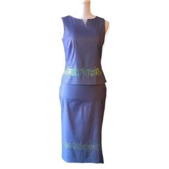 NAM of London Purple Sequin Sleeveless Top & Skirt Set UK 10 M Luxury Suit Good